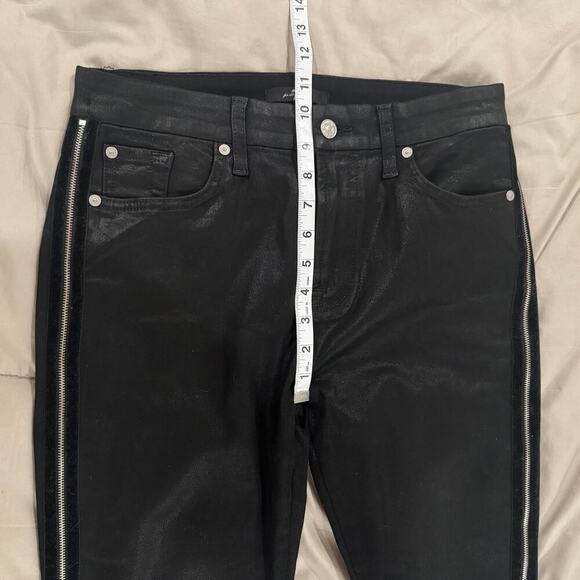 7 For All Mankind Side Zip High Waist Skinny Jeans in B(air) Black with Velvet - Picture 9 of 11